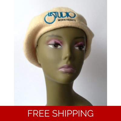Wool Beige French Beret Black & Blue Embroid Logo M/H